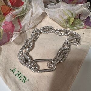 J.Crew Silver Chainlink  16" Necklace with Pave Crystals. NWOT